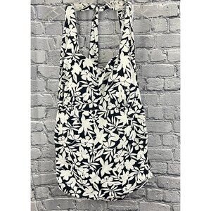 Lands End Womens Halter Swimsuit Top Black & White Floral Print Size 22W